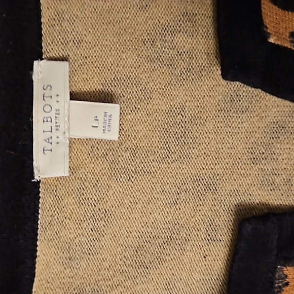 Talbots size LP open cardigan cheetah print black, brown, and beige. - Picture 2 of 7